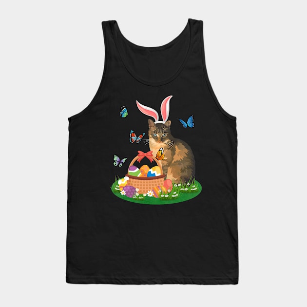 Cat With Bunny Ears And Eggs Basket Kids Men Women Tank Top by ruffianlouse